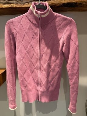 Varley Rose Pink Zip-Front Knit Sweater